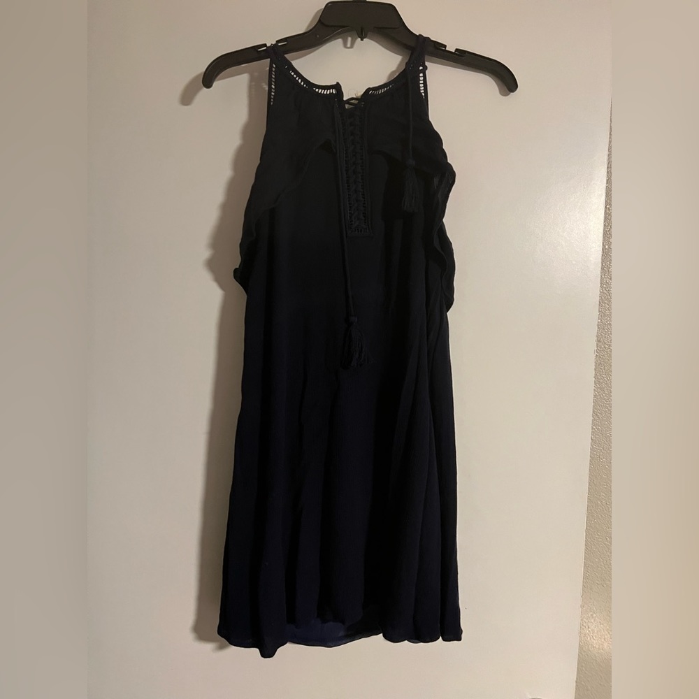 Navy blue ruffle top dress